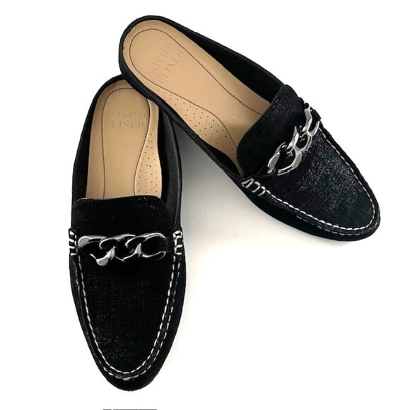 Donald Pliner Black Metallic Slip-On Mule Shoe Loafer Style Bless Women Size 7 - Picture 2 of 7